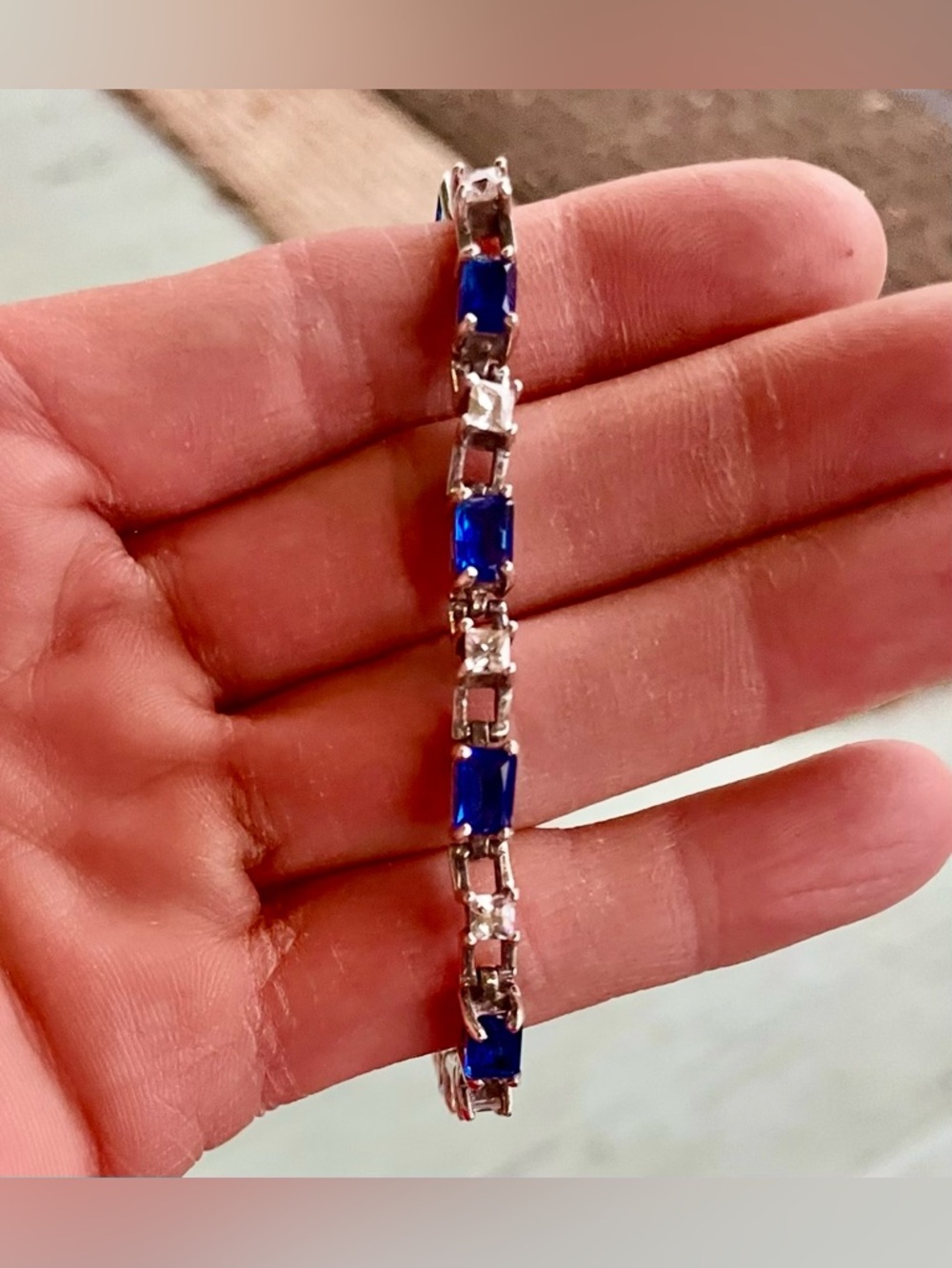 Sterling Silver Blue & Crystal Tennis Bracelet - Picture 4 of 11